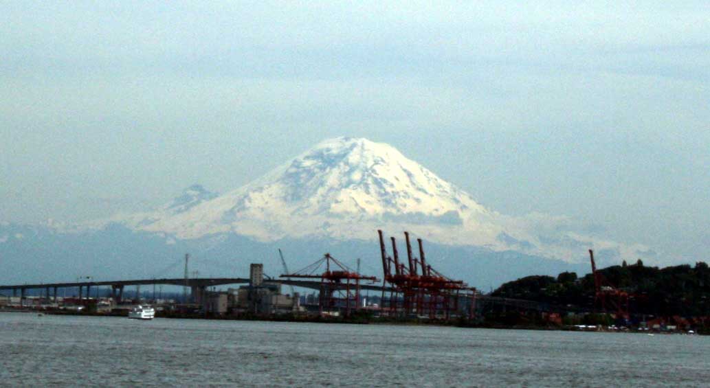 Mt. Raineer behind the Seattle Port